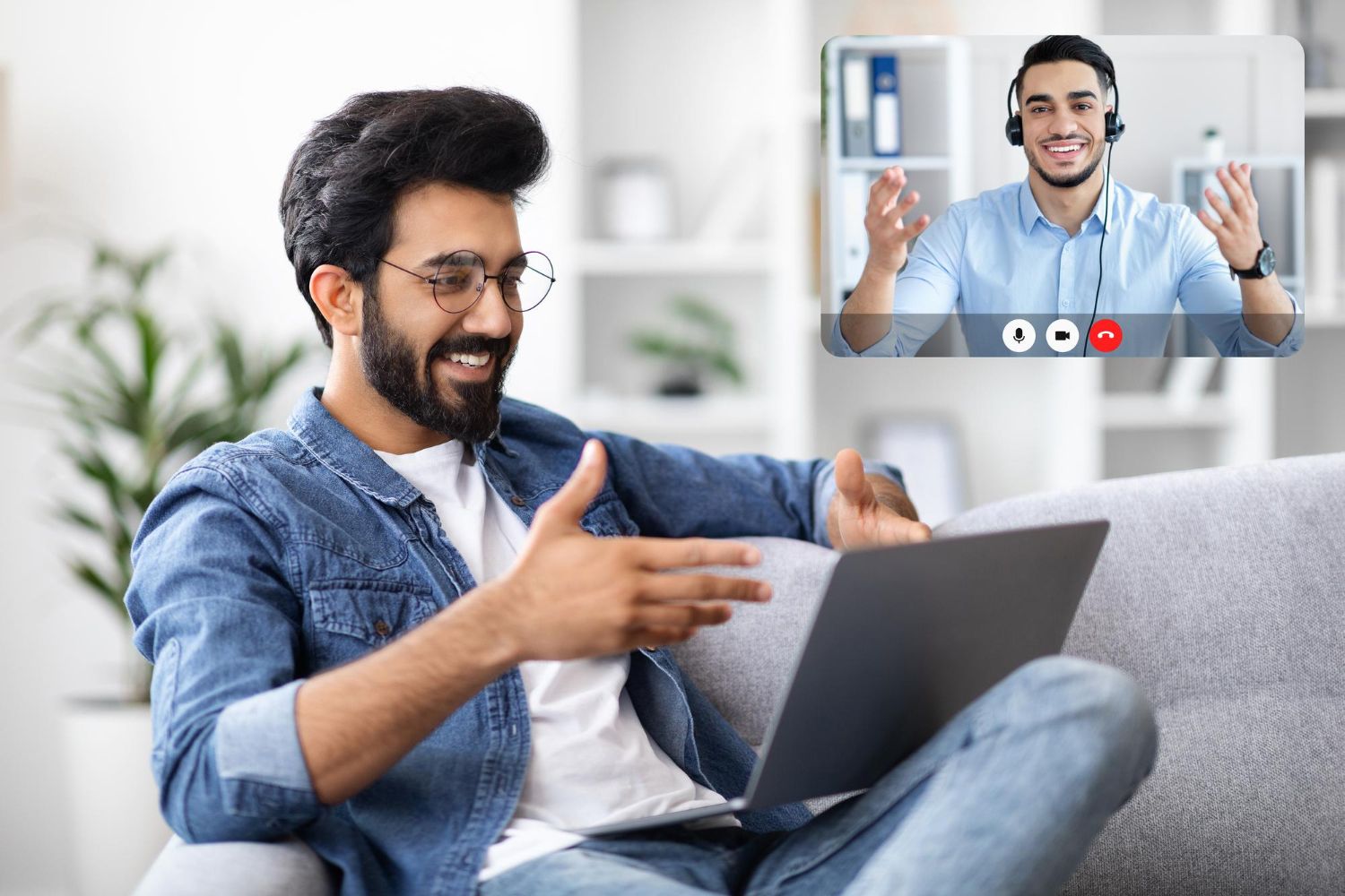 Indian man attending a video therapy session from home